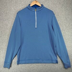 FootJoy Mens L French Terry‎ Quarter Zip Pullover Blue White Striped Golf Club